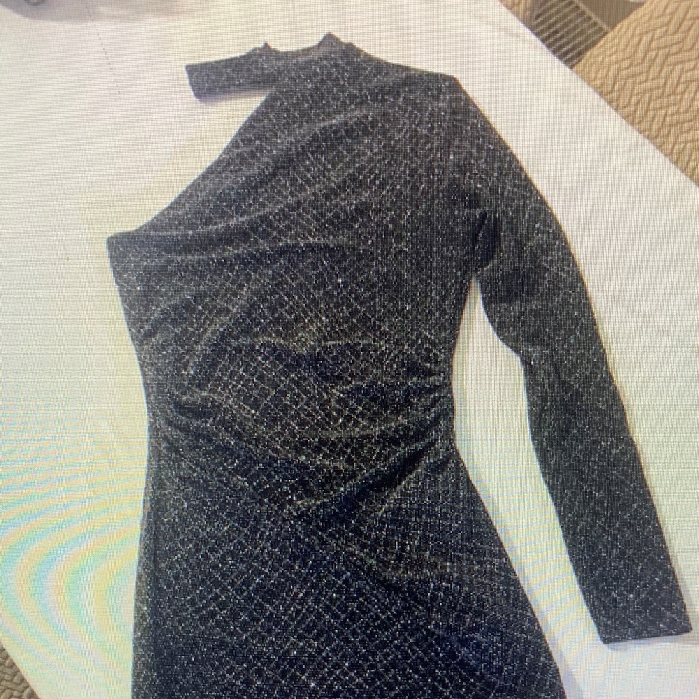 Lipsy Black Glitter One-Shoulder Dress
